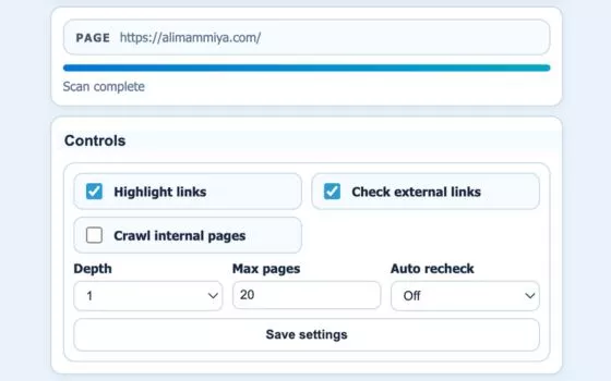 Broken Link Checker Controls