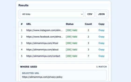 Broken Link Checker Results