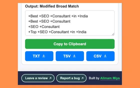 Keyword Match Type Results